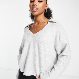 Bershka polo collar detail oversized sweater in gray XS